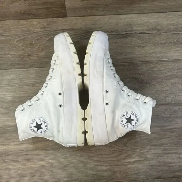 Converse Chuck Taylor Women's 9 All Star Hi Top Platform Sneakers White Lugged - Picture 5 of 9